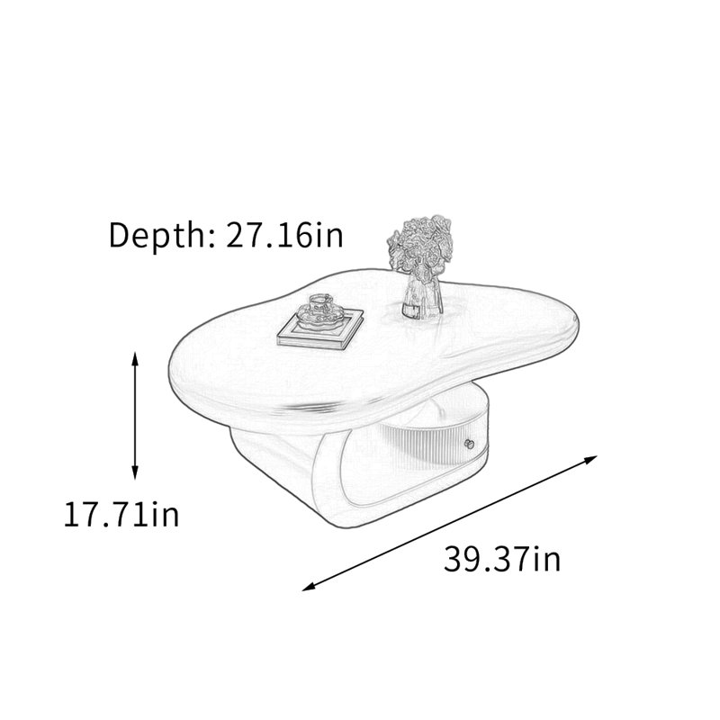 Table basse pour petit salon, H 17,71 po x L 39,37 po x l 27,16 po, Blanc, Blanc