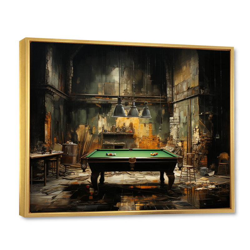 Billard Industrial Game I - Sports Wall Art Living Room, H 12 po x l 20 po x P 1 po, Cadre flottant doré
