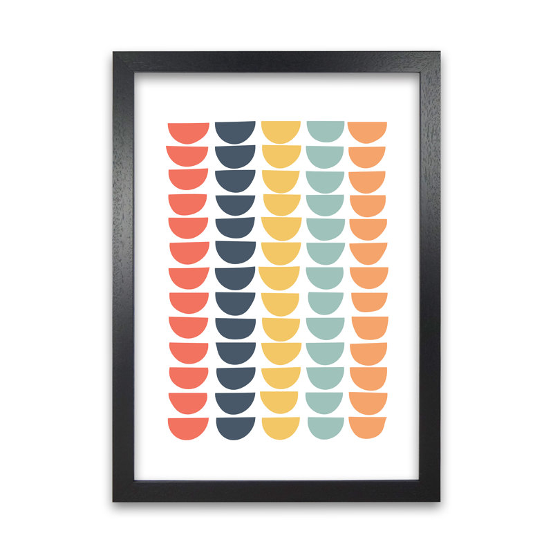 Retro Multicolour Half Circles Original - Print, Black Frame, 42cm H x 30cm W x 3cm D