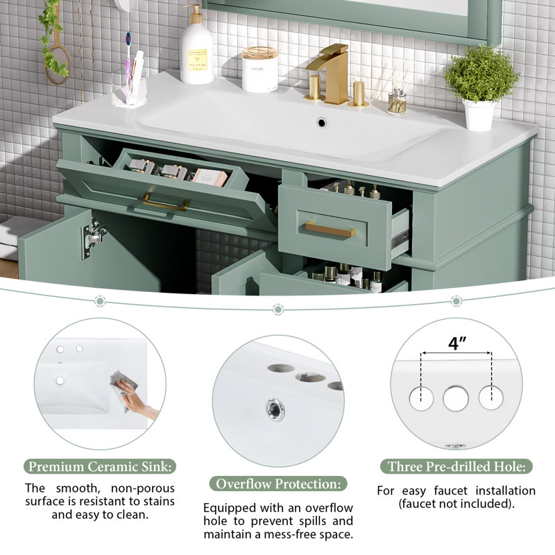 Meuble-lavabo simple 36 po avec plateau en résine Fabiano