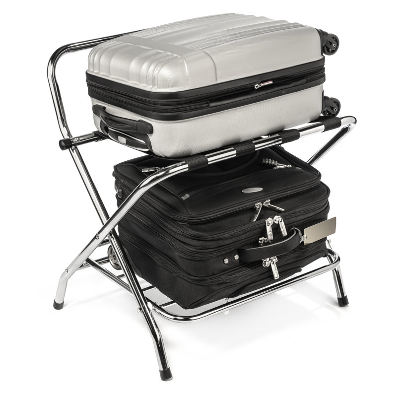 USTECH Luggage Rack-Double Tier, Assembled, Chrome, Storage Organizer, Pack of 1,