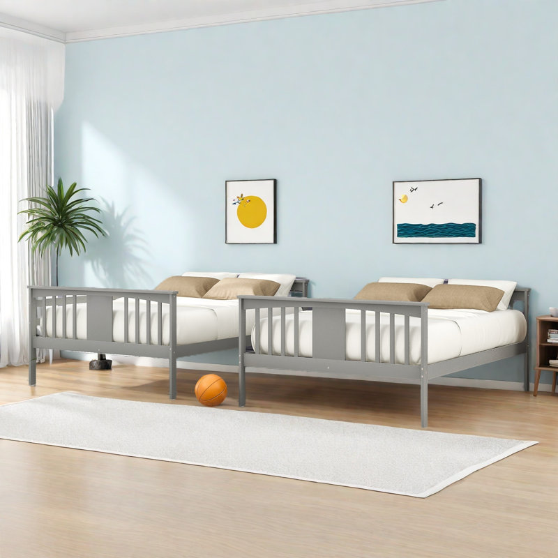 Cendara Loft Bed With Open Storage Shelves And Built-In Ladder, Solid Pine Wood And MDF, Gray