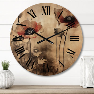 Horloge murale rétro Vintage Poppies I - Coquelicots
