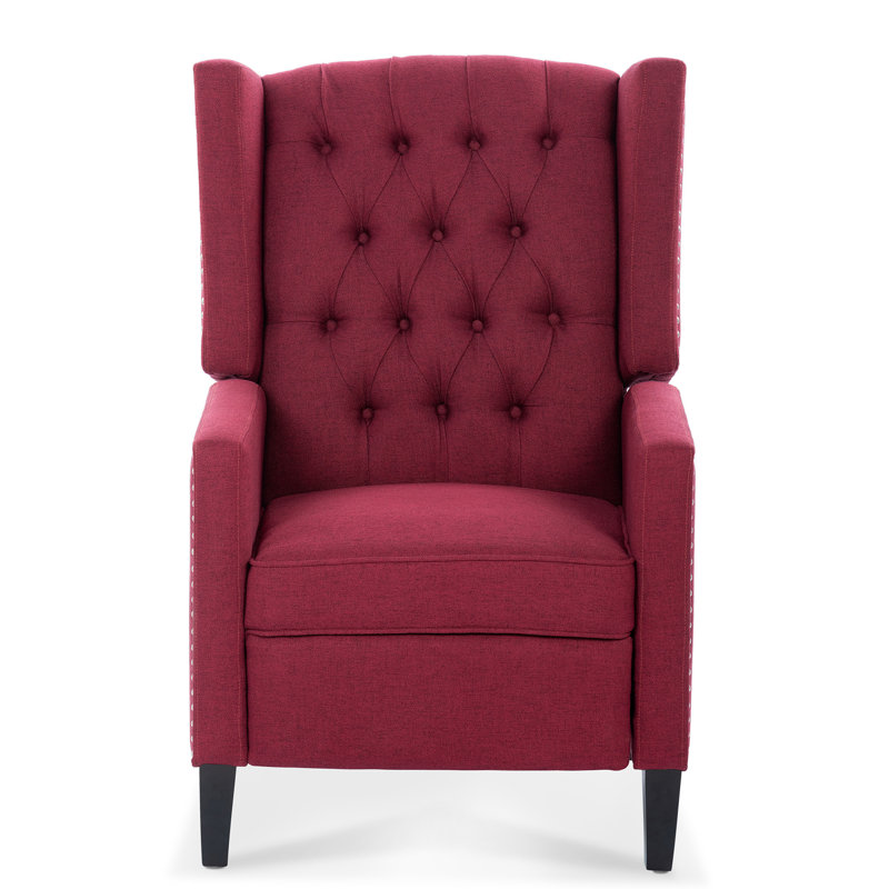 Margheoala Modern Manual Wing Chair Recliner Wide Wing Chair, High Deep Pull Chair, Sitting Chair, Red Fabric