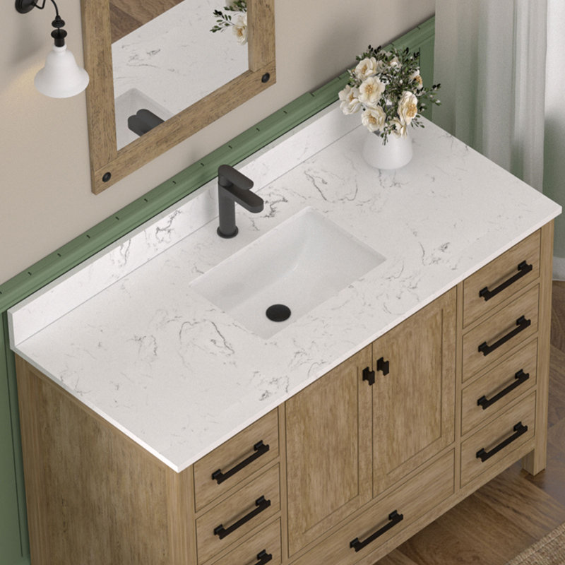 Plan de toilette simple en pierre reconstituée de 48 pouces avec lavabo (plan de toilette seulement)