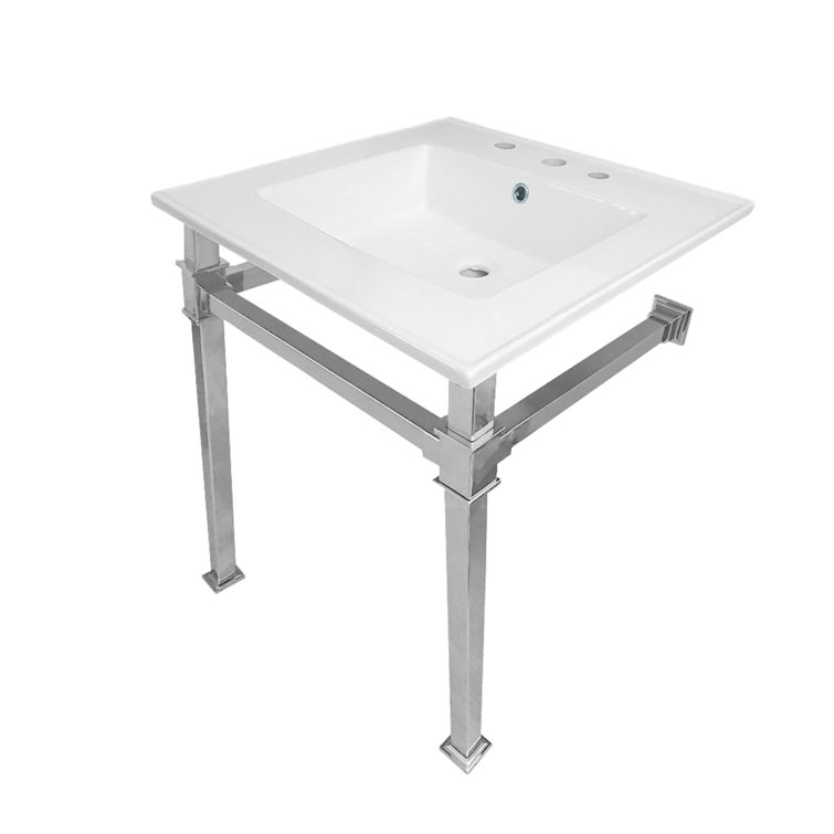 Monarch Ceramic Rectangular Console Bathroom Sink with Overflow