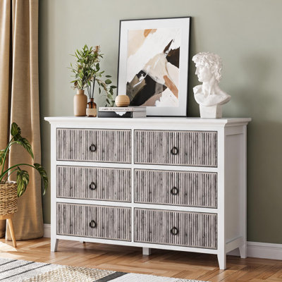 6 Drawer Dresser for Bedroom, Dresser with Wave Fluted Design, Spacious Wooden Storage Chest, Suitable for Bedroom, Living Room, Hallway