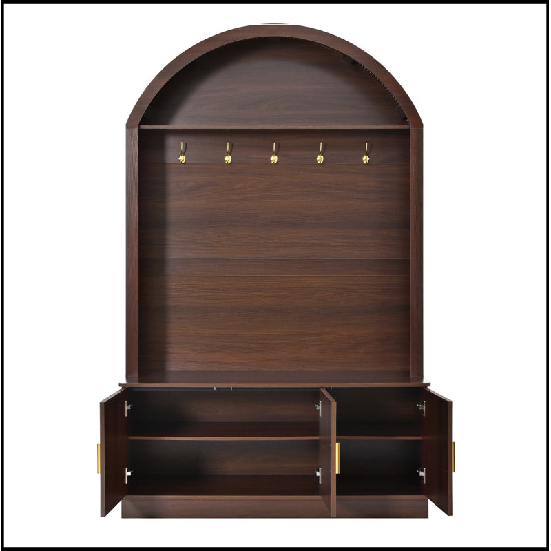 Avec 5 crochets en métal et tablettes réglables, Walnut