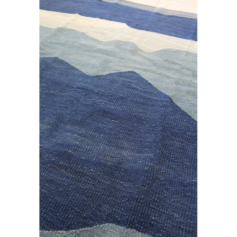 Tapis bleu tissé à la main Waves