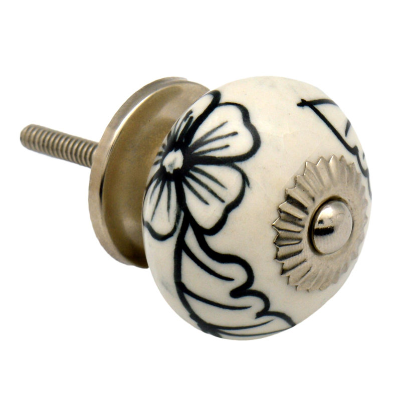 Nicola Spring - Round Ceramic Cabinet Knobs - Black Blooms