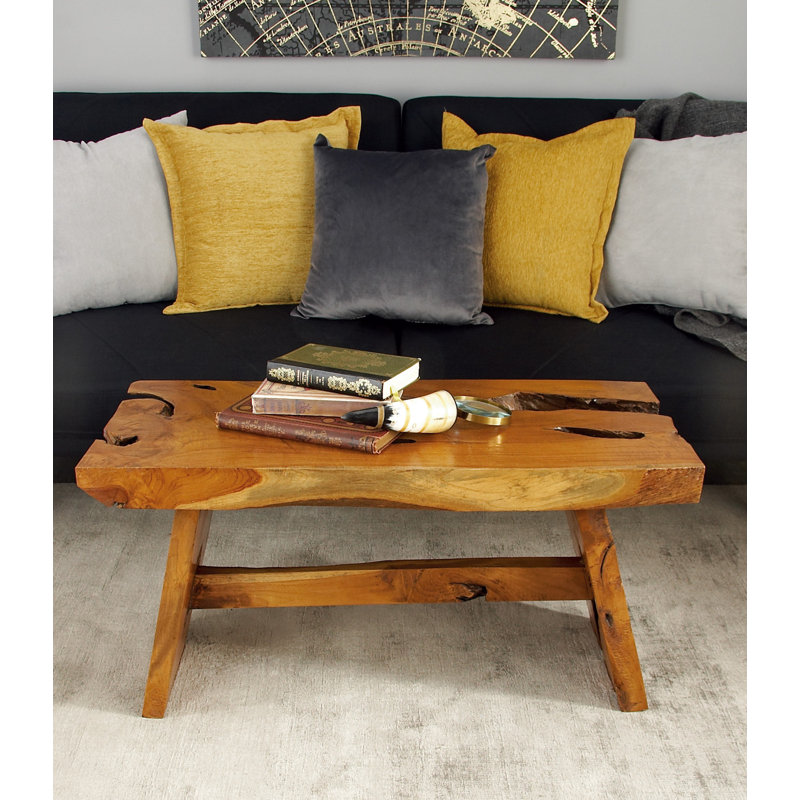 Villicana Teak Wood Handmade Live Edge Top Brown Coffee Table