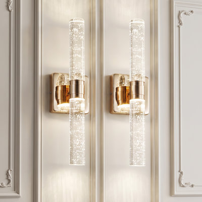 2 Pack 16.9" H Gold Crystal Wall Sconces, Modern Bathroom Vanity Light Fixture