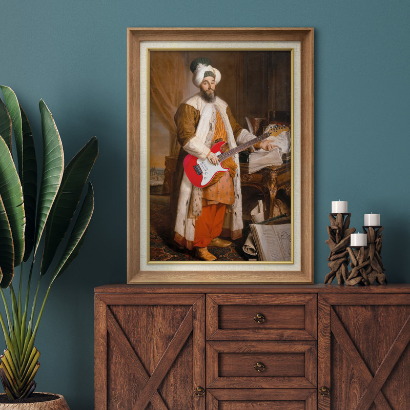 "Alteré classique", "Sultan King jouant de la guitare", reproduction d'art sur toile encadrée chic et éclectique