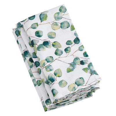 Green Eucalyptus Leaf Cloth Napkins 20" W X 20" L, Set Of 4