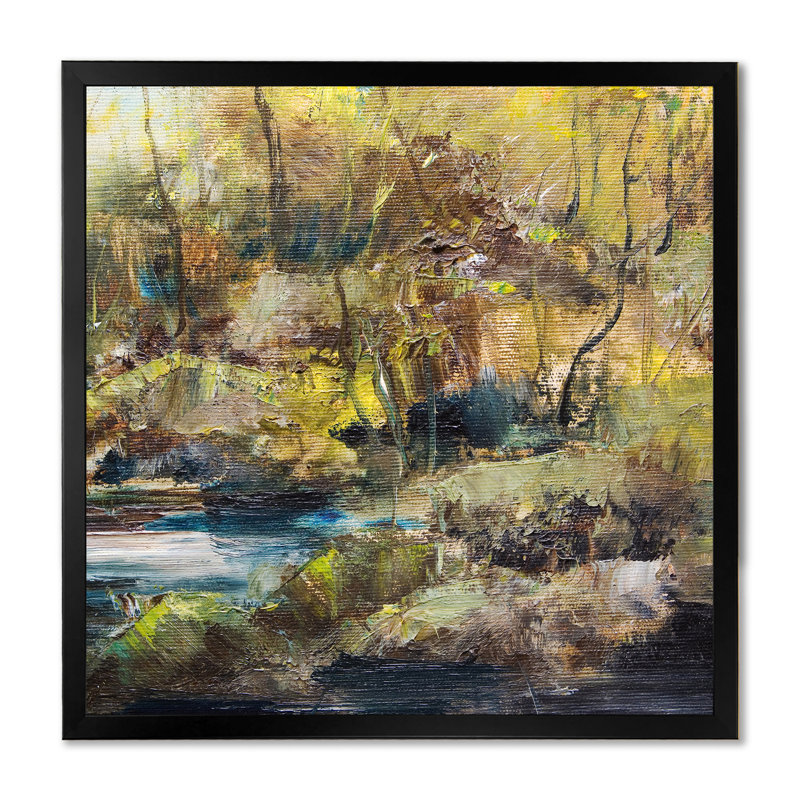 Illustration de paysage de rivière d'été IV - œuvre d'art traditionnelle sur toile, H 16 po x l 16 po x P 1 po