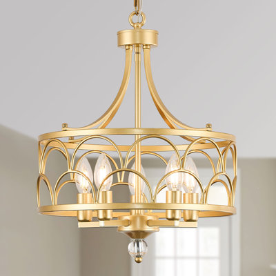 4-Light Gold Chandelier,12.6in Adjustable Farmhouse Lantern Pendant Light Fixture, for Kitchen Island