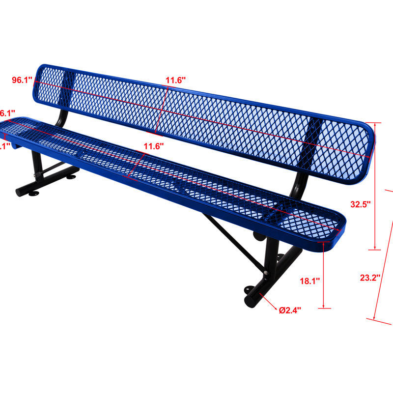 8 pi Banc d'extérieur en acier bleu inclus, Blue