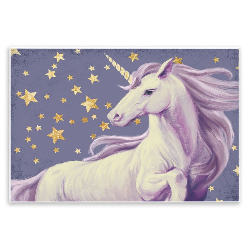Purple Unicorn in Starry Night Sky Space Fantasy by Ziwei Li - Graphic Art Print, 13" H x 19" W