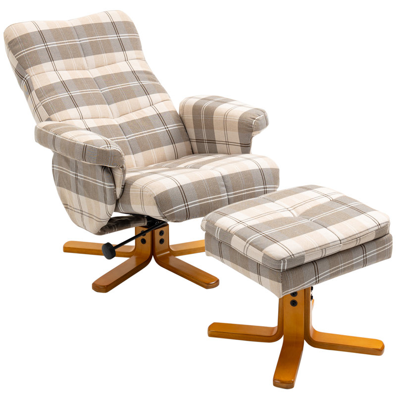 Orderville Recliner Chair and Footstool Linen-touch Fabric Wooden Base Multicolour