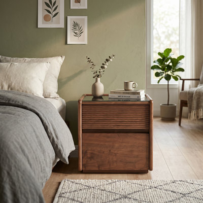 Solid Wood Nightstand North American Black Walnut Night Stand Bedside Table with Storage Drawer and Elegant Design
