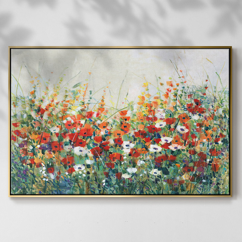 " Garden In Bloom II ", 25" H x 37" W x 2" D, Gold Framed Canvas