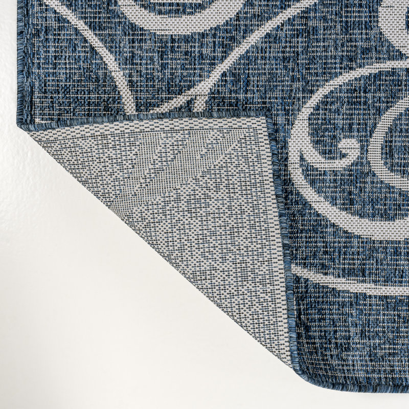 Tapis d'intérieur / extérieur bleu marine / crème Maribel, Rectangle 5 pi 3 po x 7 pi 7 po
