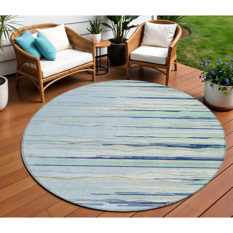 Tapis intérieur lavable rayé rond bleu ciel 8 pi Aqua