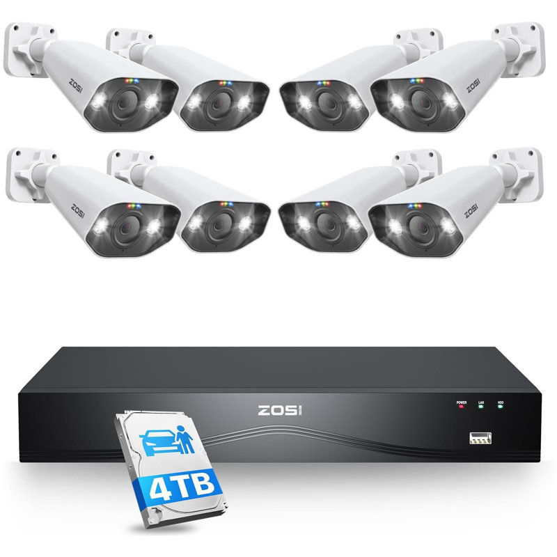 16CH 4K NVR PoE Security Camera System, 8MP Outdoor Spotlight Bullet Cameras, Human / Vehicle Detection, 4TB HDD