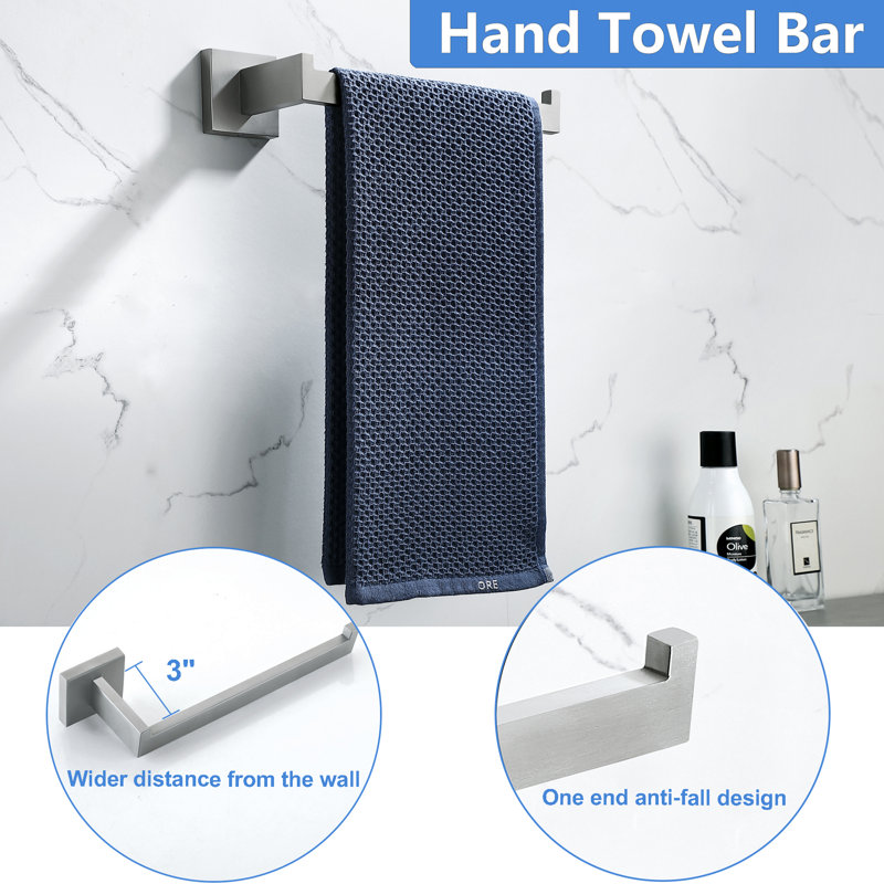 4-Piece Bathroom Hardware Set – Towel Bar, Toilet Paper Holder, Robe Hooks, Brushed Nicke