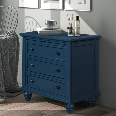 Armoire de table bleue à 3 rangements, meubles fonctionnels en bois massif pour votre espace