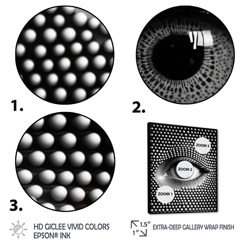 «Eye in Circular Infinity II», reproduction sur toile, L 24 po x H 32 po, Cadre flottant noir