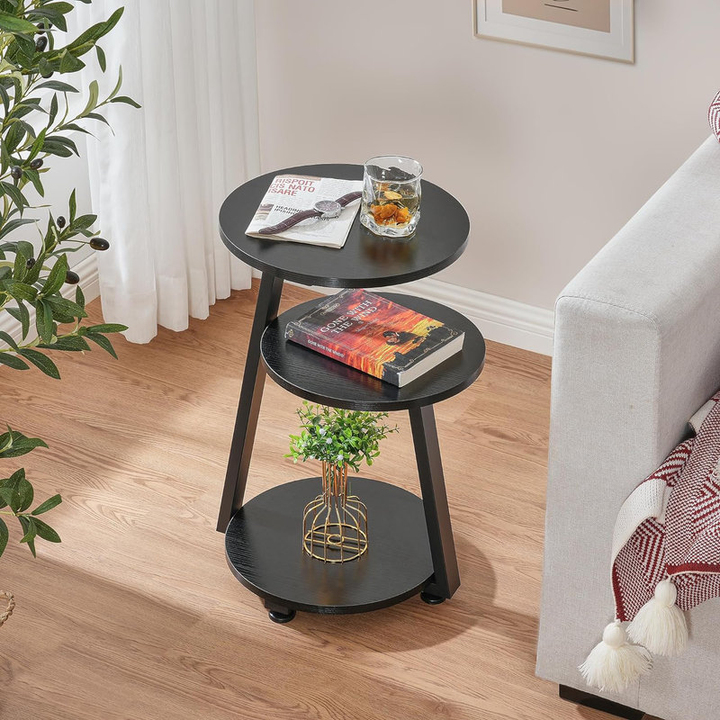 Black Round Metal 3-Tier Side Table