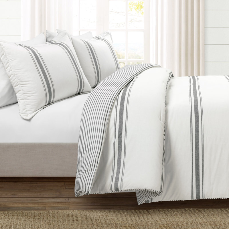 Gilroy Cotton Striped Comforter, King Comforter + Standard 2 Shams, Dark Gray