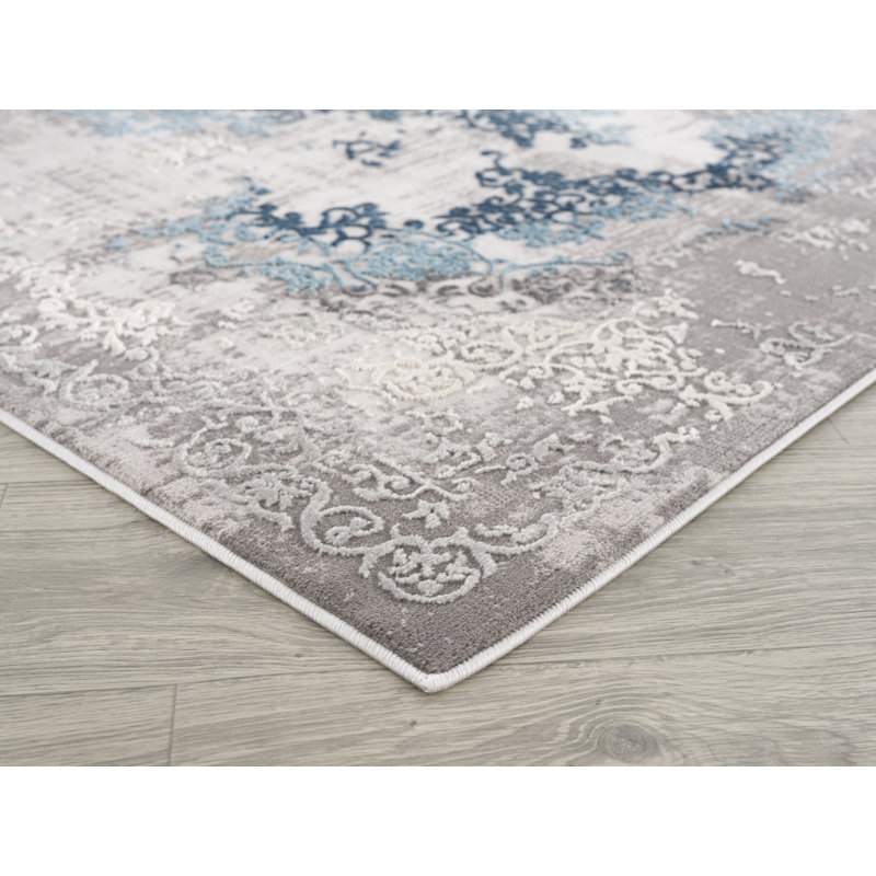 Tapis décoratif bleu abstrait Tarrance, Rectangle 5 pi x 7 pi 6 po