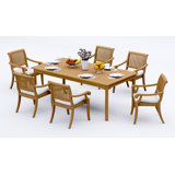 6 Seats 7 Pcs Grade-A Teak Wood Dining Set: 83" Rectangle Table And 6 Arbor Stacking Arm Chairs #11AB1806