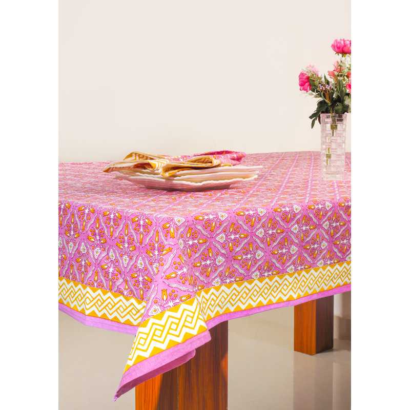 Orchid Luxe Block Print Cotton Tablecloth