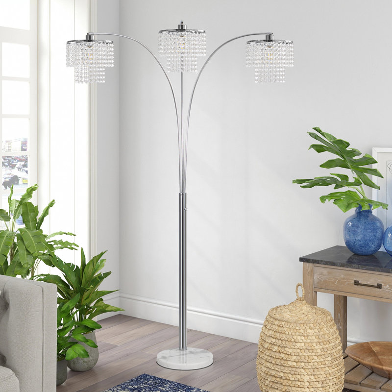 Beckum 84" 3-Lights Novelty Arched Glam Crystal Tree Floor Lamp, Chrome, Round