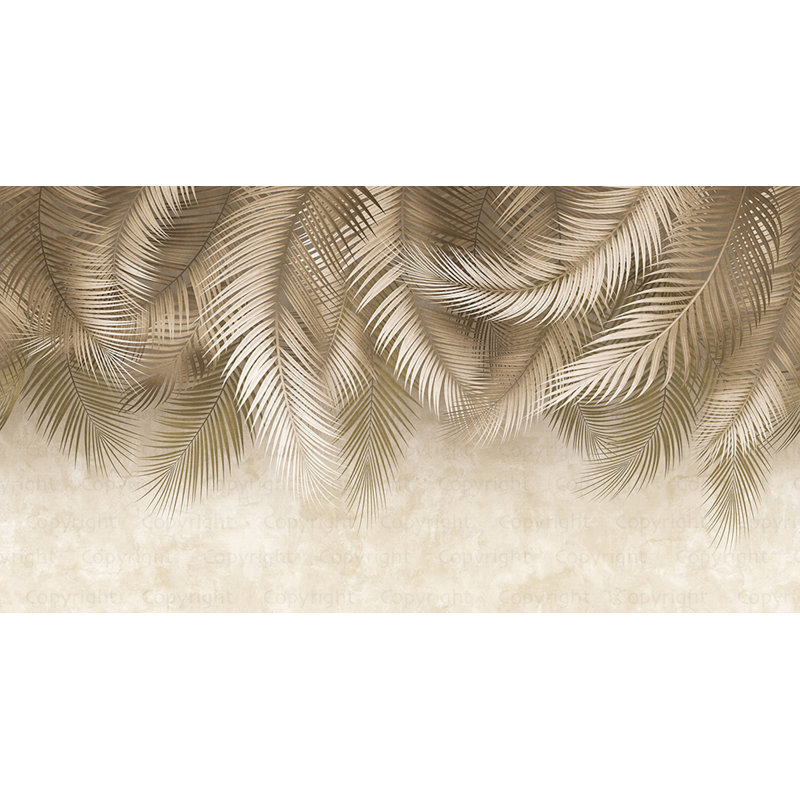 Murale papier peint feuille de palmier tropical, Brun, L 110 po x l 204 po