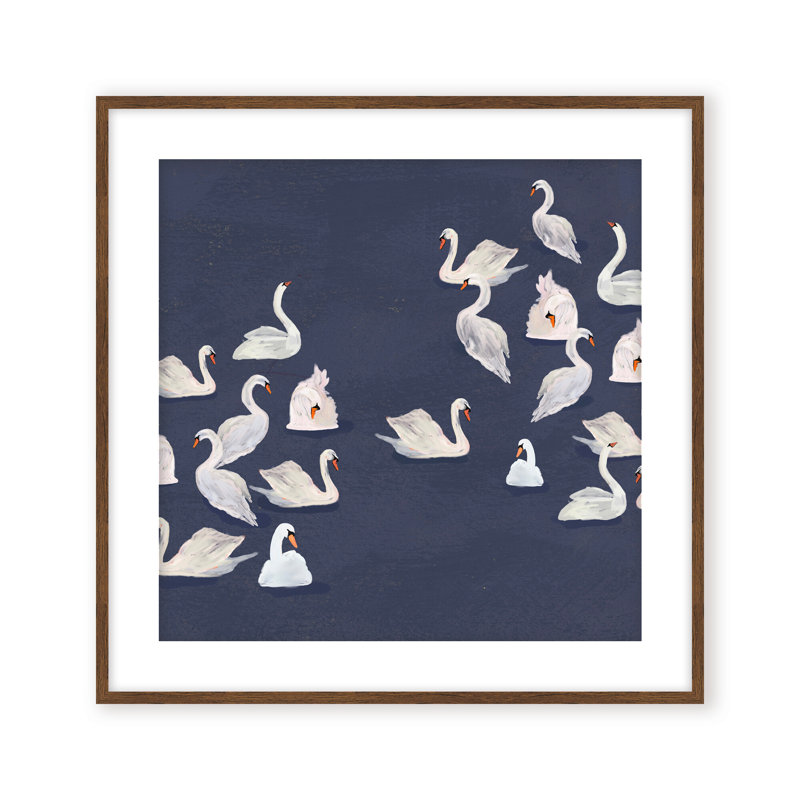 Nature Inspired Modern Ensemble: Swan Serenade, 24" H x 24" W, Framed Print, Gold