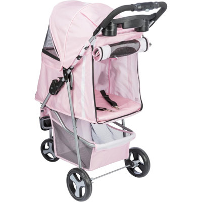 Foldable Pet Stroller For Cats And Dogs, Pet Carrier Strolling Cart With Weather Cover, Storage Basket, Cup Holder