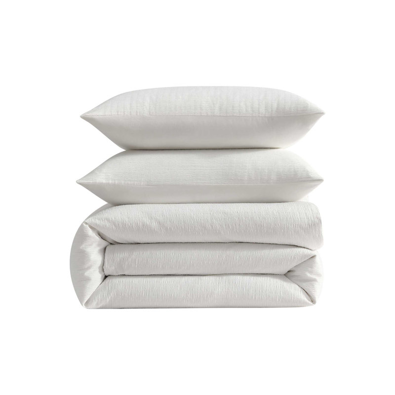 Vera Wang Crinkle Solid White Duvet Cover Set, King Duvet Cover + 2 King Shams