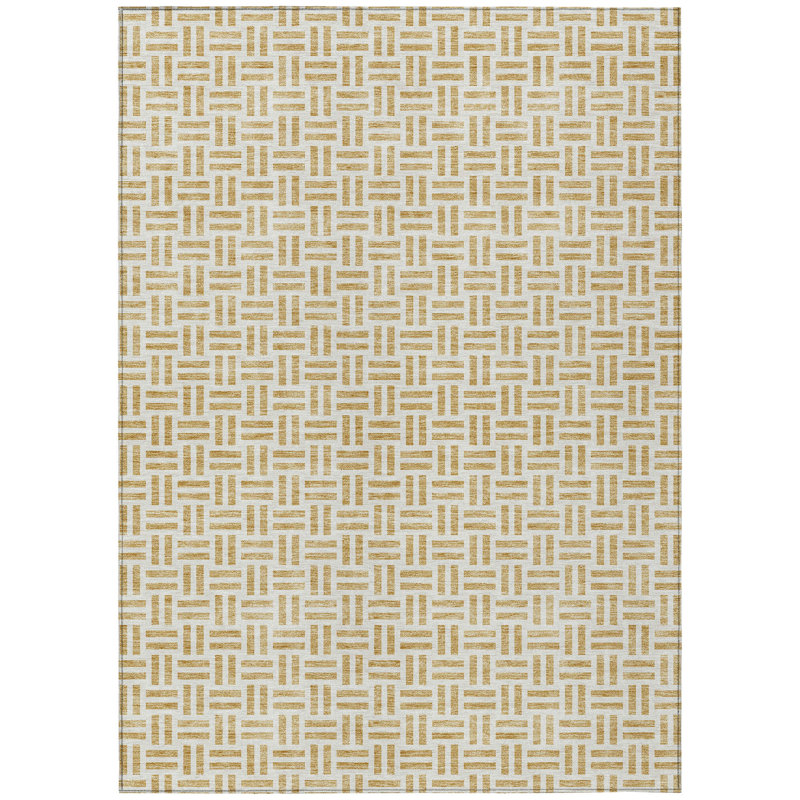Tapis intérieur lavable à motif géométrique doré 3 pi x 5 pi
