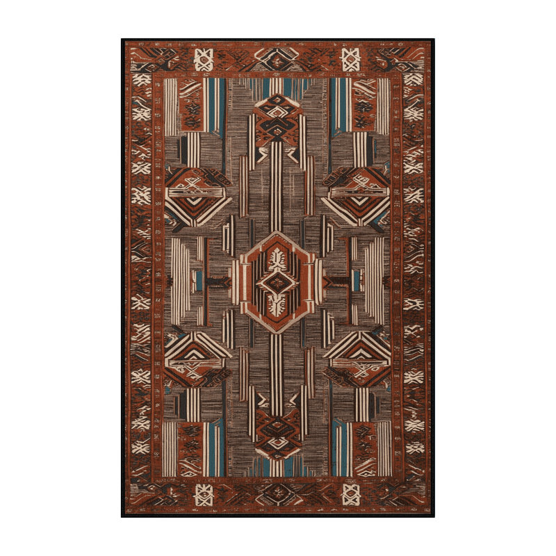 Tapis art déco brun lavable à la machine, Rectangle 4pi x 6 pi