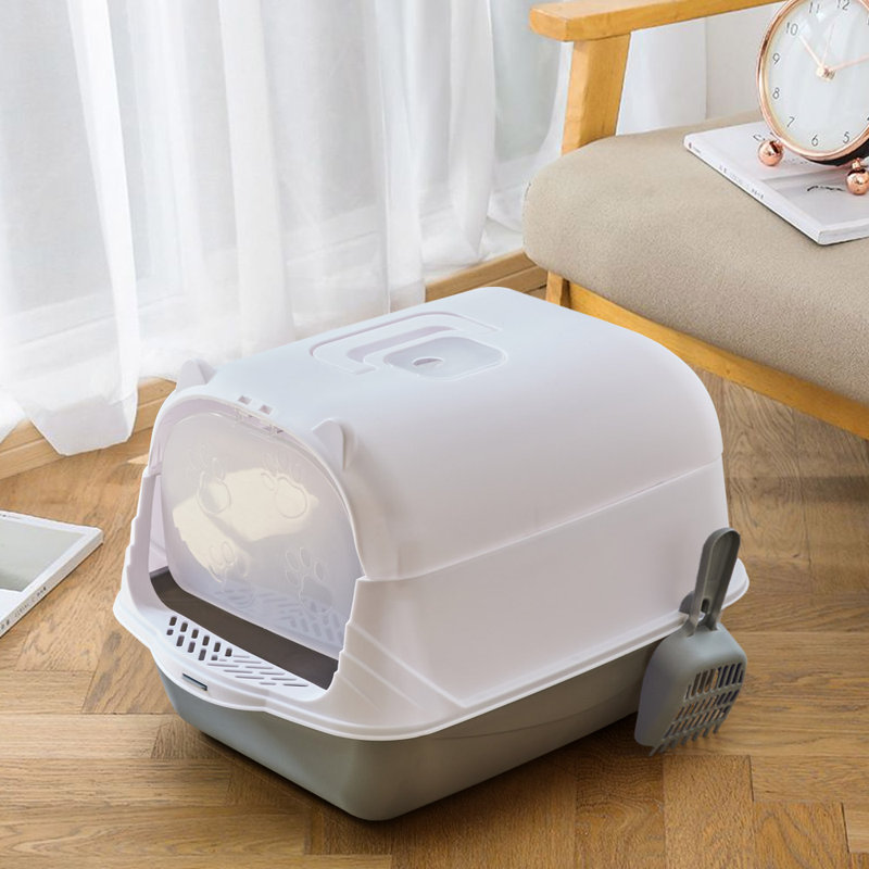 Extra-Large Enclosed Cat Litter Box, Grey