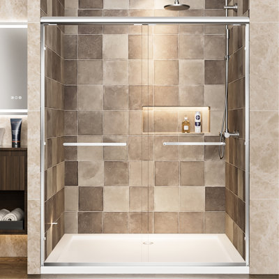 Double Sliding Shower Door With 1/4" (6Mm) Clear Tempered Glass, 60" X 72" Specification, Matte Black Aluminum Frame, Dual Stainless Steel Handles, Adjustable Width 56" - 60", Water Functionality,