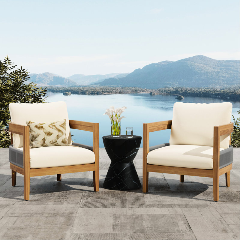 2 chaises d'extérieur - coussins moelleux en bois et corde tissés pour la détente 2 chaises amovibles faciles d'entretien et de nettoyage