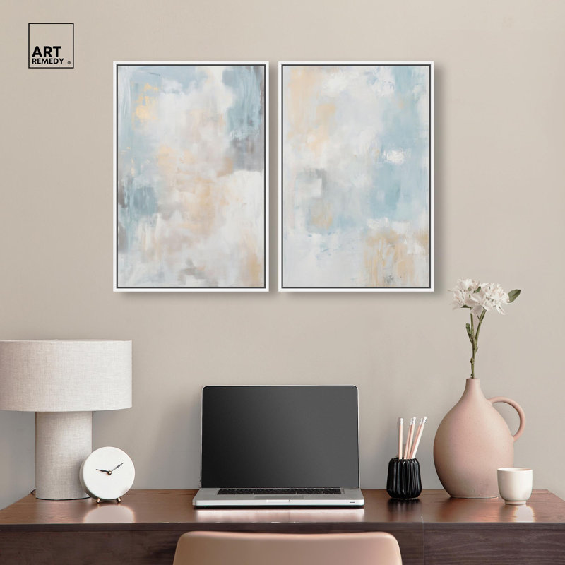 Décoration murale apaisante Soft Blue Serenity Duo par Art Remedy, cadre blanc, 16 x 24, H 25 po x l 17 po, Cadre blanc