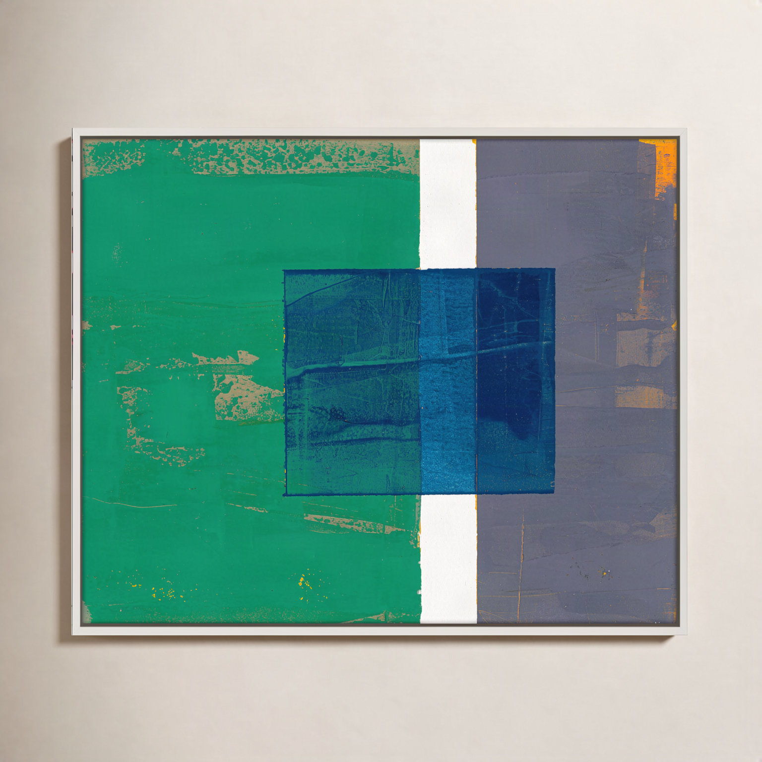 Bold In Blue 1 by Andrea Stokes, 30" H x 38" W x 1.38" D, White Framed