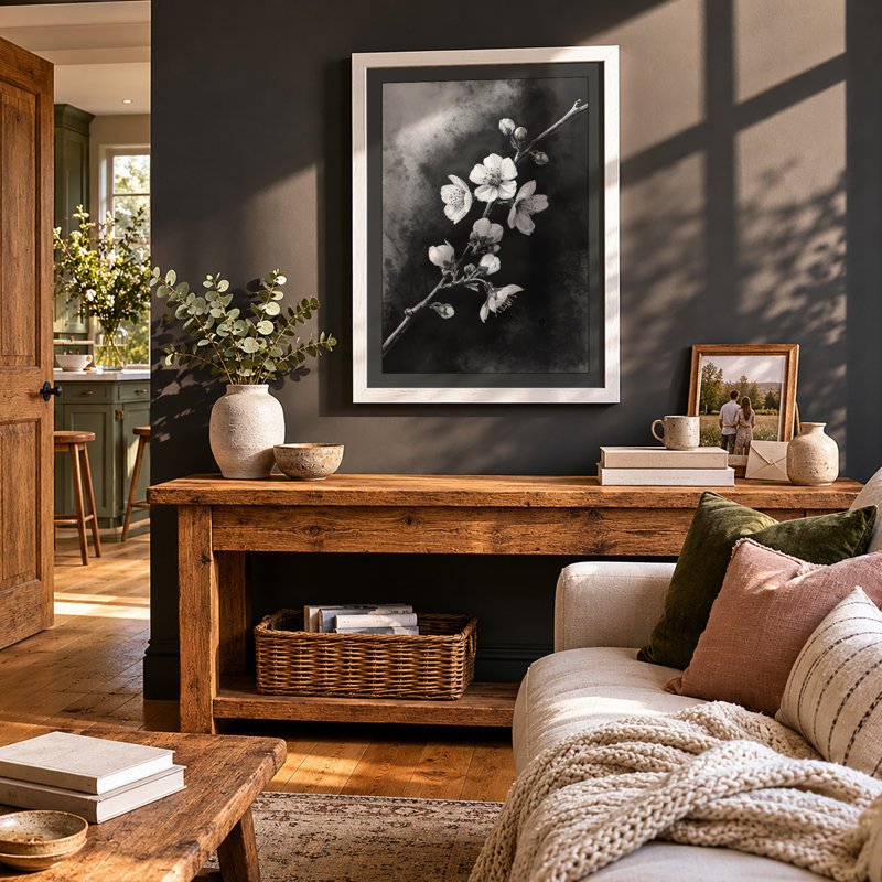 Moonlit Cherry Blossom Botanical - Print, A1 - 84.1 x 59.4 cm, White
