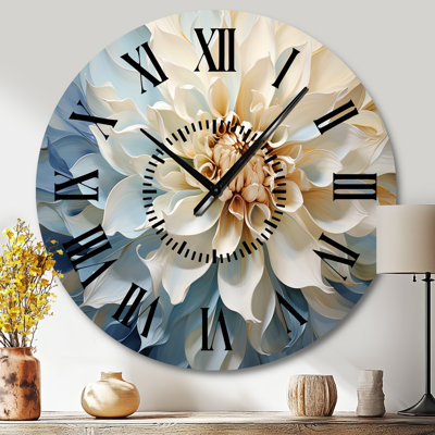 White And Blue Dahlia Flower Minimalism - Dahlia Black Face Wall Clock